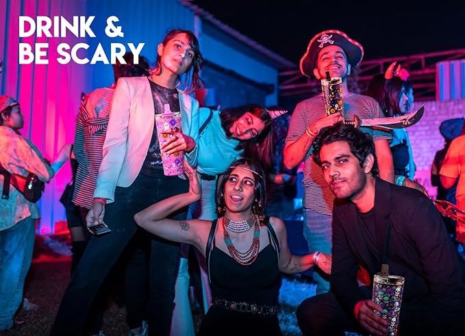 Meoky 24 oz Halloween Travel Coffee Mug with Leak-proof Lid, Glow in the Dark Stainless Steel Insulated Coffee Tumbler, Keeps Hot for 8 Hours, Fits in Car Cup Holder(Haunted Pumpkin)