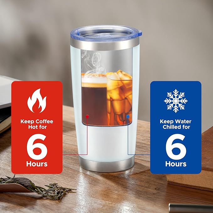 OMTech 20oz Tumblers Bulk, 12pc Stainless Steel Tumbler Set with Lid & Straw, Double Wall Vacuum Insulated Mug for Laser Engraver, Travel Coffee Mug for Hot & Cold Drinks, White Powder Coated Cup