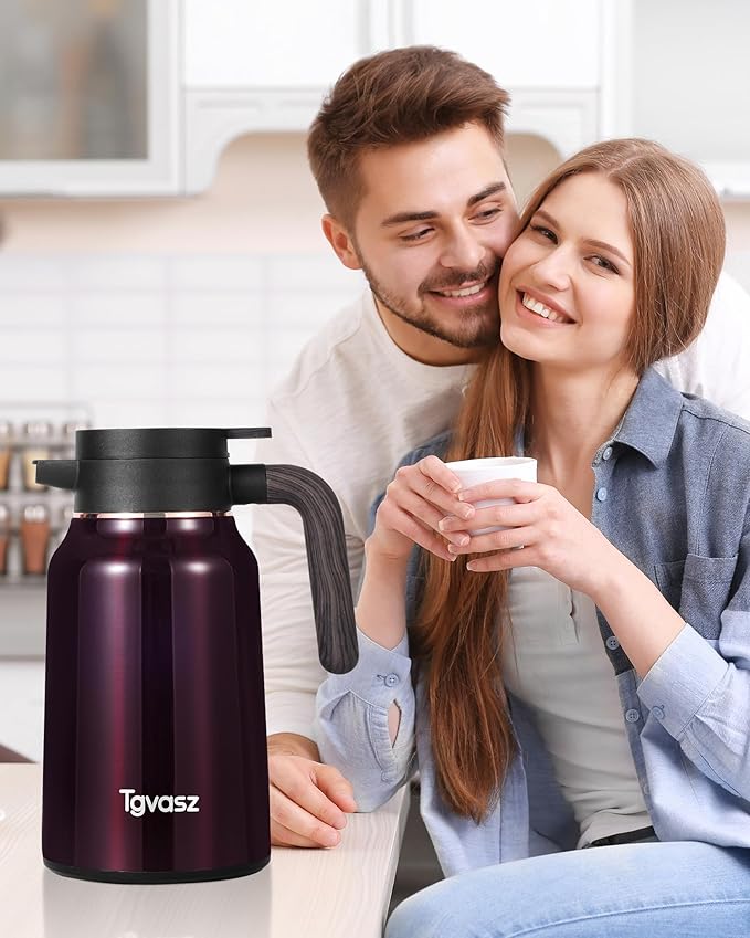 51 Oz Carafes for Hot Liquid, Stainless Steel Insulated Vacuum Thermal Coffee Carafes For Keeping Hot, 1.5 Liter Coffee Dispenser(Angola Red)