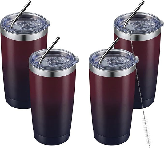 COMOOO 20oz Stainless Steel Tumbler Bulk with Lid and Straw Insulated Coffee Tumbler Cup Double Wall Vacuum Travel Mug for Cold Drinks and Hot Beverage (Mystery Moon,4 Pack)