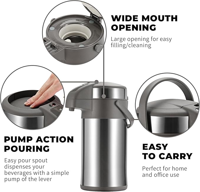 OJOJ 4L/133OZ Thermal Coffee Carafe with Pump, Thermal Beverage Dispenser, Coffee Airpot Stainless Steel Coffee Carafe for Hot Drinks Silver