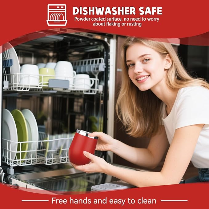 12oz/4 Pack Stainless Steel Wine Tumbler with Lid and Straw, Double Wall Vacuum Insulated Wine Tumbler Glasses, Stemless Travel Mugs for Hot and Cold Drinks, Coffee, Wine, Cocktails