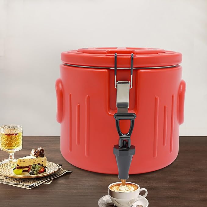 Insulated Beverage Dispenser - 10.5Qt Stainless Steel Hot and Cold Beverage Server with Spigot Handle, Commercial Thermal Container for Water Coffee Drink Catering Restaurant