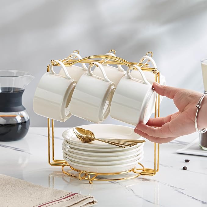 YOLIFE Tea Cup Hoder, Gold Metal Coffee Cup Rack, Cup and Saucer Display Stand, Coffee Cup Holder for Countertop, Coffee Station Organizer for Home or Bar Decor