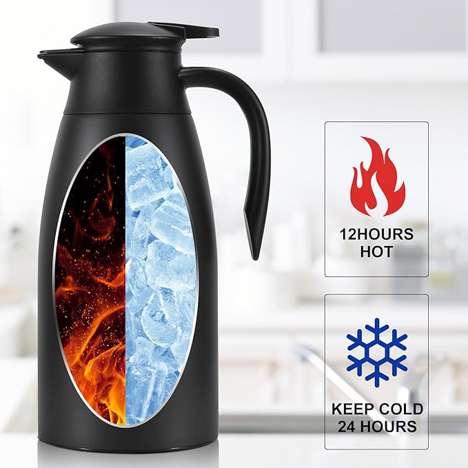 70 Oz Updated Insulated Stainless Steel Carafe, Double Walled Vacuum Coffee Carafe-Keeping Hot Coffee & Water Hot for 12Hours(Red)