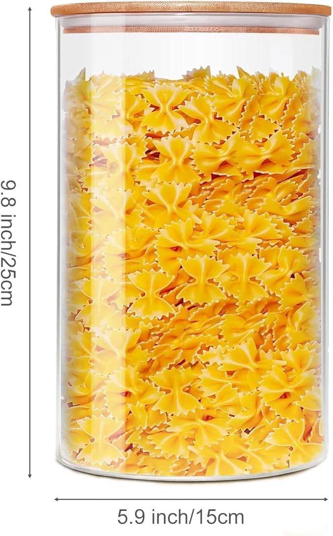 Glass Storage Canister with Airtight Lid Kitchen Clear Flour Sugar Storage Jar Large Glass Containers with Bamboo Lids Suitable for Coffee Beans Biscuits Pasta and Cereals