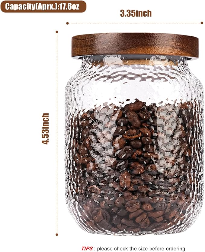 WHJY Glass Storage Container with Lid, Airtight Glass Jars, Farmhouse Tea Canister, Dog Treat Jar for Pet, Irregularity Texture Glass Candy Cookies Coffee Canister Jar Bath salt Container - 17oz
