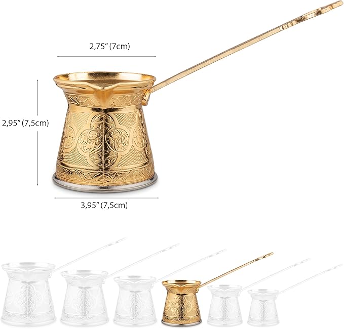 Alisveristime Authentic Turkish Coffee Pot, Handmade Cezve/Ibrik, 2.95-Inch Width, 2.95-Inch Height - 10.14 Ounce Enhance Your Coffee Experience Now! (3 Cup) (Gold)