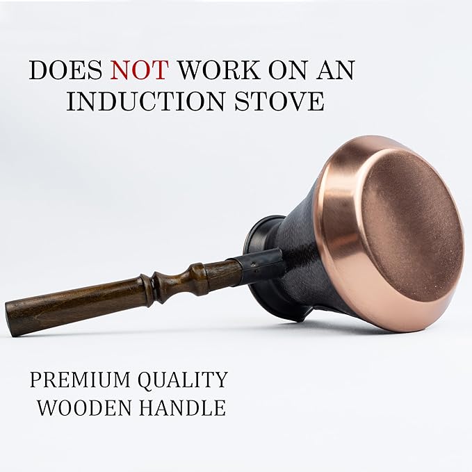 Handmade Armenian Coffee Pot Maker 15 Fl Oz - Copper Jazva Ararat Turkish Arabic Greek Cezve Jezve Ibrik Turka Jazve Wooden Handle (5 cup (15 US fl.oz)) Brown