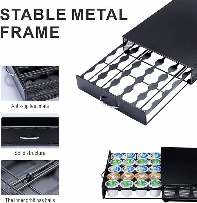 ZCDCP K Cup Holder Drawer, Coffee Pod Holder for K Cup Organizer, Keurig Coffee Pods Holder Capsule with 35 Pods, K Cup Coffee Holder Black