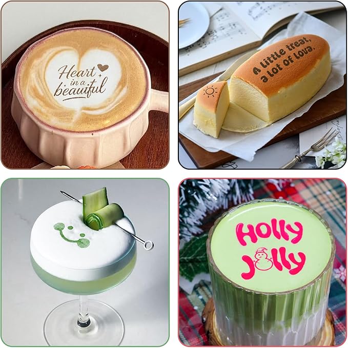 EVEBOT Handheld Food PrintPen, Portable Mini Latte Art & Dessert Decorator for Coffee, Macarons, Cookies - Bluetooth 4.2, Brown, Black, Red, Matcha 4PCS