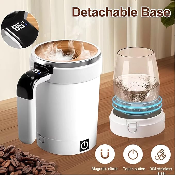 travel coffee mug Equipped with temperature display coffee warmer for desk self stirring coffee mug Rechargeable stainless steel material (green)
