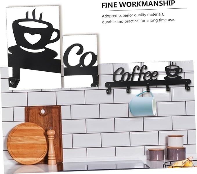 Metal Coffee Cup Hook Rack Decorative Mug Hanging Holder with Coffee Shape Design Easy Install Stable Storage for Kitchen Display and Organization