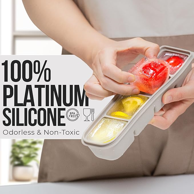 Silicone Ice Cube Freezer Tray with Lid, 100% Food-Grade Platinum Silicone,Leak Resistance & Dishwasher Safe for Baby Food Prep,Breast Milk,Purees - Korean Made (Gray 0.5 oz/12 Sections)