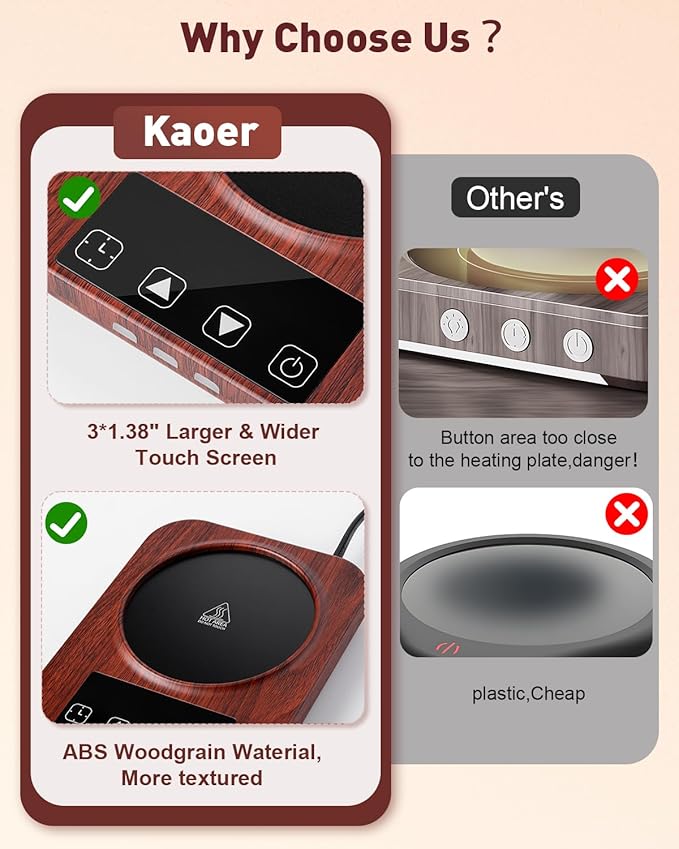 Mug Warmer, Cup Warmer for Desk with 15oz Coffee Mug, 36W Electric Coffee Cup Warmer with Auto Shut Off, 9 Temperature Setting Smart Cup Warmer for Heating Coffee, Milk, Beverage, Candle Jar