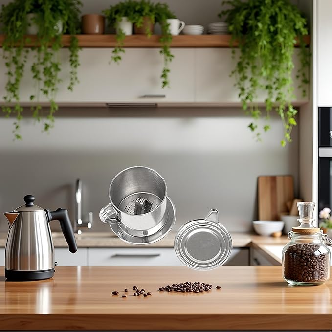 1 Set Vietnamese Coffee Filter Stainless Steel Coffee Pot Drip Infuse Cup Brewing Teapot No Need Paper Drip Coffee Pot Machine Filter Attractive Processing, Reusable Coffee Filters