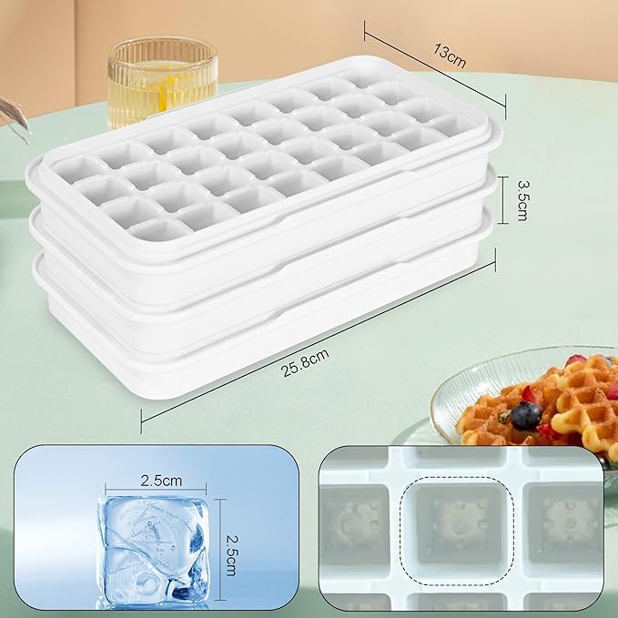 Ice Cube Trays 3 Pack, Silicone Ice Cube Trays for Freezer, Easy-Release Silicone 32 Ice Cube Trays, LFGB Certified and BPA Free, Reusable IceCubes for Freezer, Stackable Ice Trays with Covers
