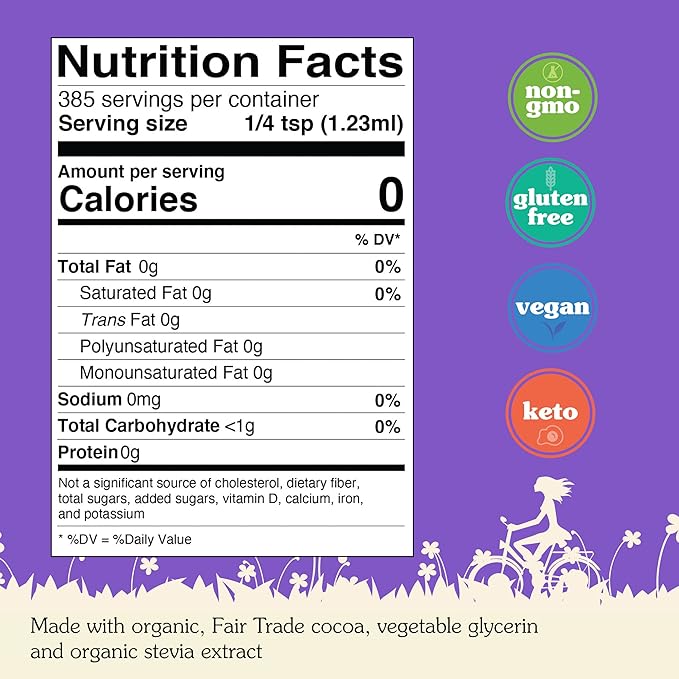 NuNaturals Stevia Syrup, Sugar-Free Sweetener, Plant-Based Sugar Substitute, Zero Calorie, Chocolate Flavor Syrup, 16 oz