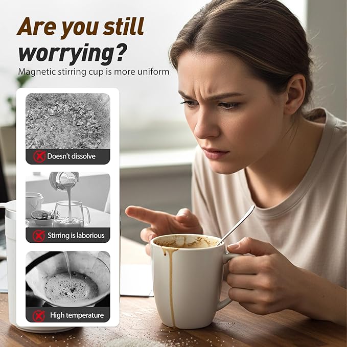 Automatic Stirring Coffee Mug,Magnetic Stirring Cup with Lid for Home Office Travel,Stainless Steel Rotating Self Mixing Mug for Coffee/Milk/Tea/Hot Chocolat (A-Green-Rechargeable)