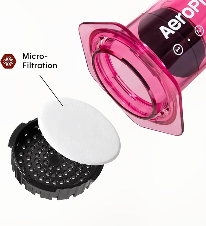 AeroPress Clear Pink Coffee Press - All-in-One French Press, Pour-Over & Espresso Style Manual Brewer, 2 Min Brew for Less Bitterness, More Flavor, Small Portable Coffee Maker, Travel & Camping