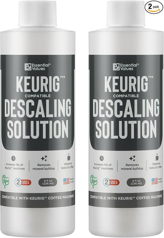 Essential Values Compatible with Keurig Descaling Solution - Specially Formulated for Keurig Descaler - Espresso Machine, Coffee Pot Cleaner - 12 Month Supply 2-Pack