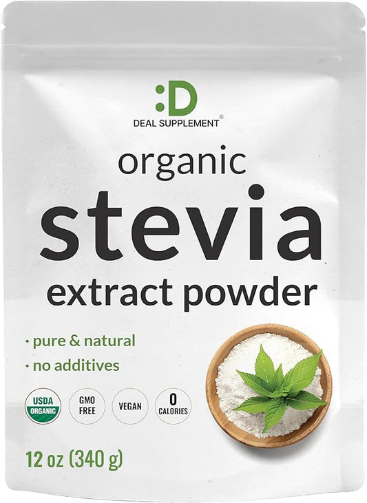 Organic Stevia Extract Powder, 12oz – Natural Sweetener & Sugar Substitute – Pure Stevia Leaf – Great for Cooking, Baking, or Drinks – No Erythritol or Additives – Non-GMO, Sugar Free, Zero Calorie