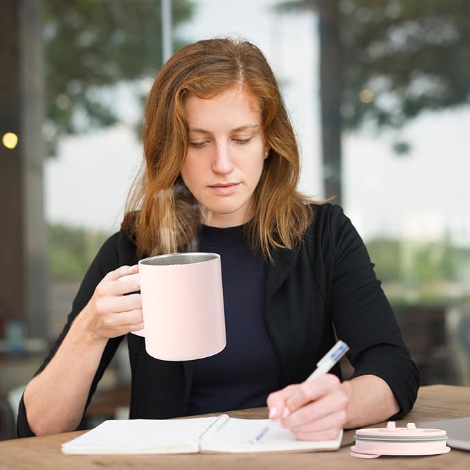 12oz Coffee Mug,Insulated Camping Mug with Lid,Double Wall Stainless Steel Travel Coffee Cup with Handle, Vacuum Reusable Coffee Tumbler Cup for Home, Office, Camping - Pink