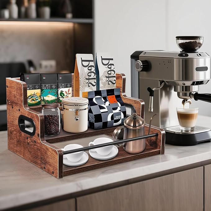 Liquor Bottle Display Shelf 2 Pack - 3 Tier Countertop Organizer for Whiskey, Wine & Coffee Syrups, Space Saving Bar Cabinet Storage for Home, Mini Bar