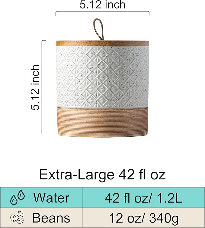 Ceramic Coffee Container Kitchen Food Storage Jars for Spice Sugar Tea Bag, Stackable Farmhouse Jars for Kitchen Pantry - Coffee Bar Accessories Housewarming Weeding Gift - White & 42 fl.oz