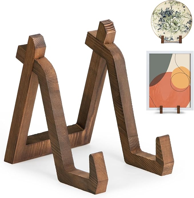 Plate Display Stand, 8 Inch Plate Holder for Displaying, Decorative Picture Frame Dish Photo Plaque Platter Wood Stand