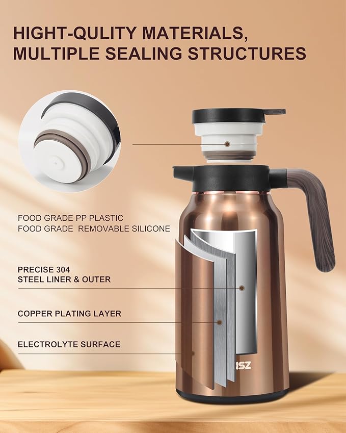 Thermal Coffee Carafe 70 oz - 36 Hour Hot Stainless Steel Carafes for Hot Liquids-Insulated Coffee Carafes For Keeping Hot/Cold Coffee, Tea, Water, Drink Dispenser for Parties(Black)