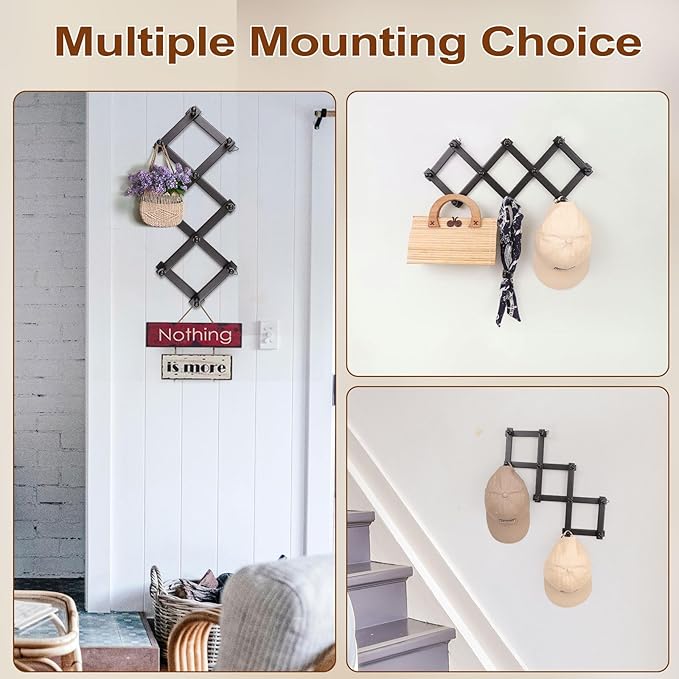 Expandable Hat Rack for Wall, Wall Hook for Coat/Mug/Baseball Cap, 2 Packs Hat Holder for Girls or Boys Room, Kids Room