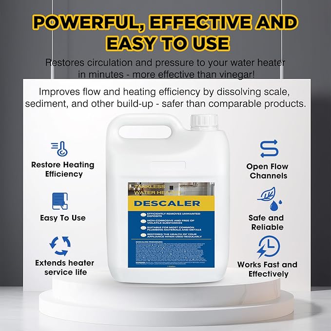 Tankless Water Heater Descaler - Premium Descaler for Tankless Water Heater Systems, Restores Heating Efficiency, Quickly Dissolves Scale - 1 gallon