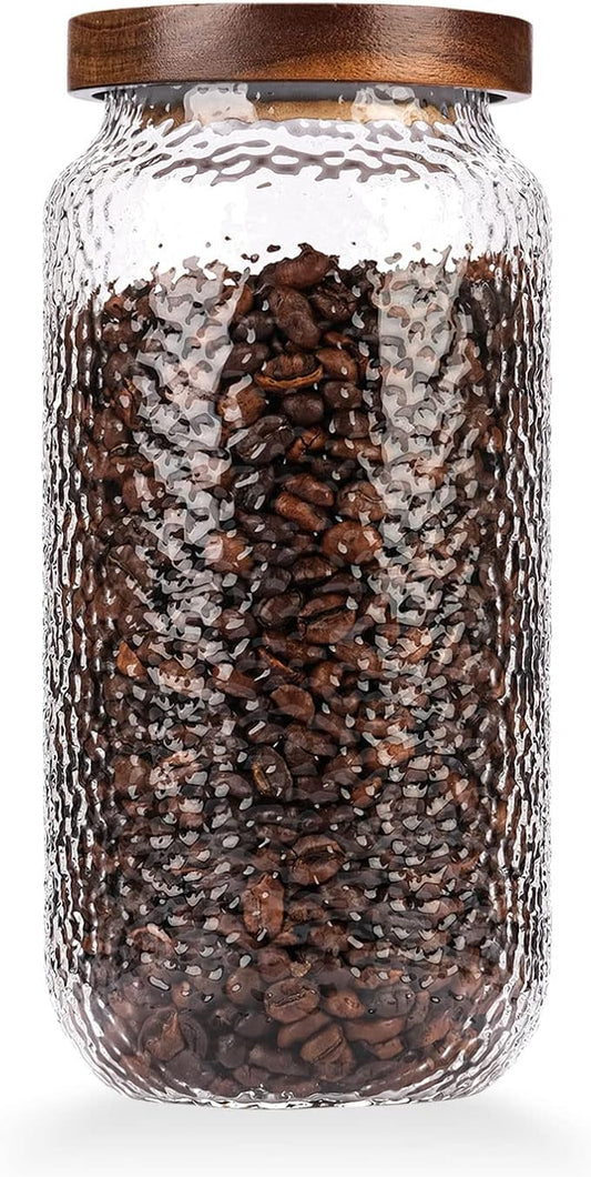 WHJY Glass Storage Container with Lid, Airtight Glass Jars, Farmhouse Tea Canister, Dog Treat Jar for Pet, Irregularity Texture Glass Candy Cookies Coffee Canister Jar Bath salt Container - 34oz