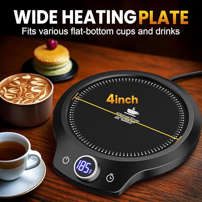 Fast Heating Mug Warmer - 4 Temp Settings & 1-12H Timer, Coffee Cup Warmer Plate for Desk Auto Shut Off, Ideal Beverage Warmer Gift for Coffee, Tea, Milk (Black)