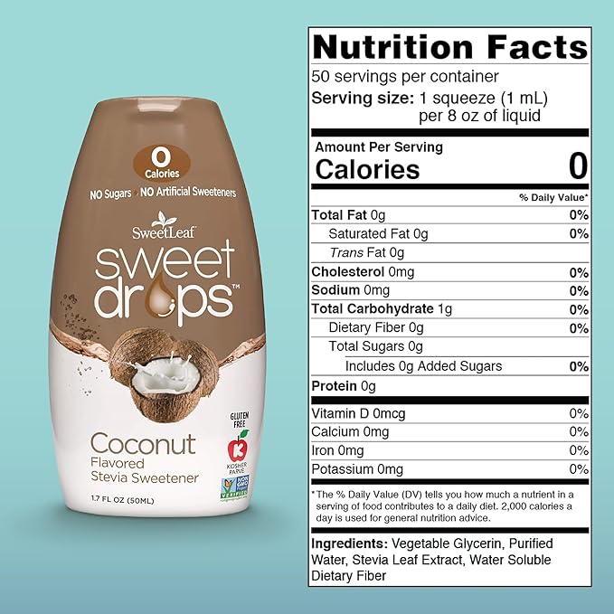 SweetLeaf Sweet Drops Coconut Stevia Liquid Sweetener - Flavor Foods, Keto Coffee with Sugar Free, Zero Calorie, Non-Glycemic Response SweetLeaf Stevia Drops, 1.7 Fl Oz Ea (Pack of 6)