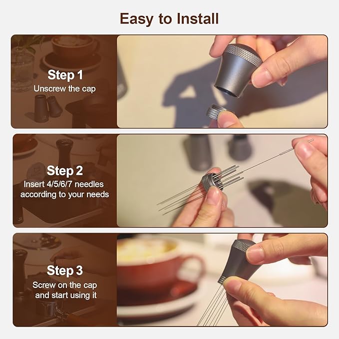 WDT Espresso Distribution Tool Espresso Stirrer Tools for Barista, 0.35mm 7 Needles Espresso Coffee Stirrer with Extra 7 Replaceable Needles, Aluminum Alloy Handle with Stand (Grey)