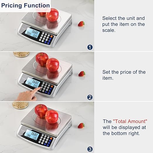 110lb Food Scale, Commercial Kitchen Scale with Price Computing, Plug-in Usable, 0.05oz/1g, 304 Stainless Steel, for Cooking, Vegetables, Farm, Industry, Counting. LC300 Silver