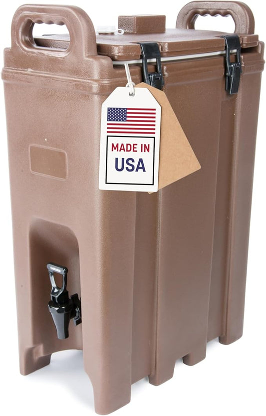 Carlisle FoodService Products Cateraide Insulated Beverage Dispenser with Handles for Catering, Events, Kitchens, and Restaurants, Plastic, 5 Gallons, Brown