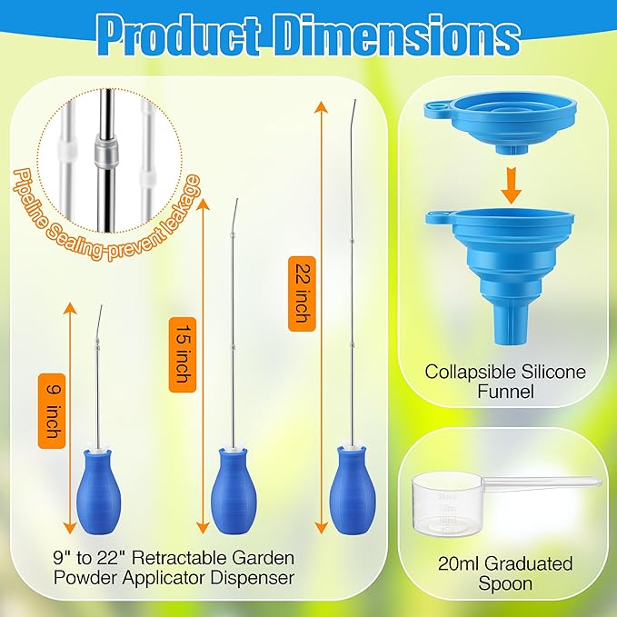 Diatomaceous Earth Powder Duster, Longer 9" to 22" Retractable Garden Powder Applicator Dispenser, 8 oz Bulb Duster Sprayer Insect for Home Organic Gardening Agricultural Supply (Blue,1 Pcs)