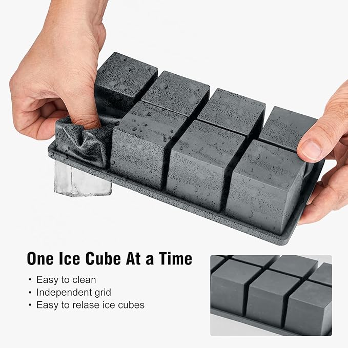 Samuelworld Premium Ice Tray Combo (16 Ice Cubes/6 Ice Ball), Large Ice Sphere Maker & New Upgraded Ice Cube Trays, Food Grade, Spill-Free Integrated Funnels, Whiskey Bourbon Cocktails, Grey