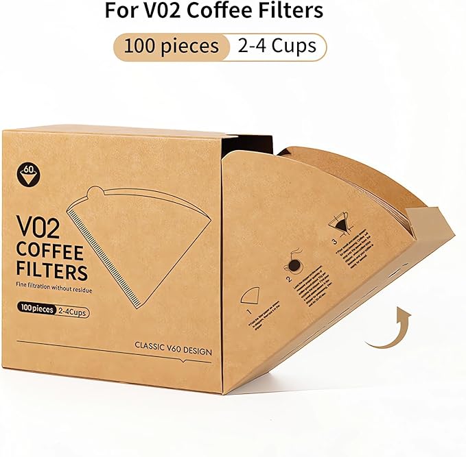 Coffee Filters Size 02,100 Count 2-4 Cups V02 Natural Unbleached Coffee Filter Paper, for Pour Over Coffee Dripper and Drip Coffee Maker