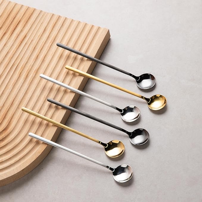 6 PCS Coffee Spoons, 18/8 Stainless Steel Espresso Spoons, 6.7 Inches Vogue Mini Tea Spoons, Cappuccino Stirring Spoons, Small Spoons for Dessert, Ice Cream, Frosted Handle,Sweejar(Gold)