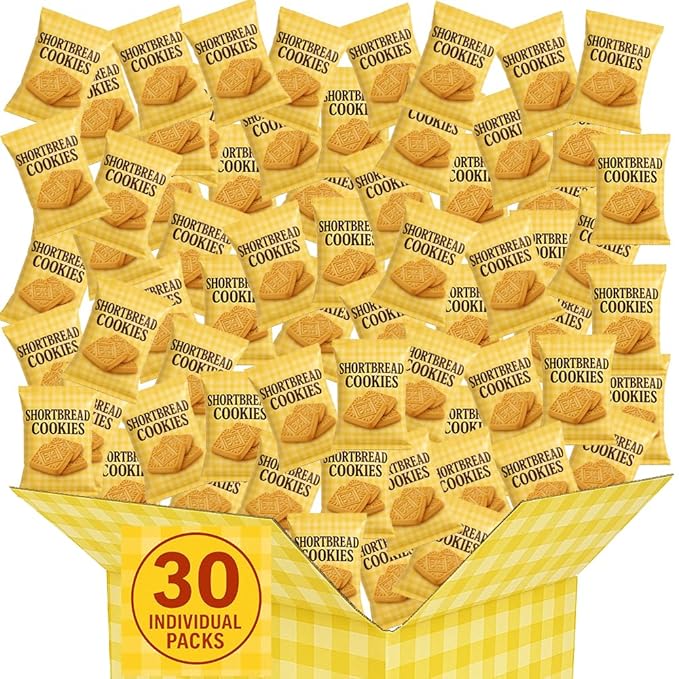 Shortbread Cookies Gourmet Butter Treats, Individually Wrapped - Breakfast Tea Coffee School Office Party Holiday Gift 30 Bags (6 Cookies Per Pack) 180 Total Pieces