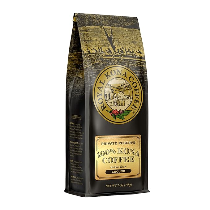 ROYAL KONA COFFEE Ground - 100% Hawaiian Kona Private Reserve Coffee Medium Roast, 7 oz