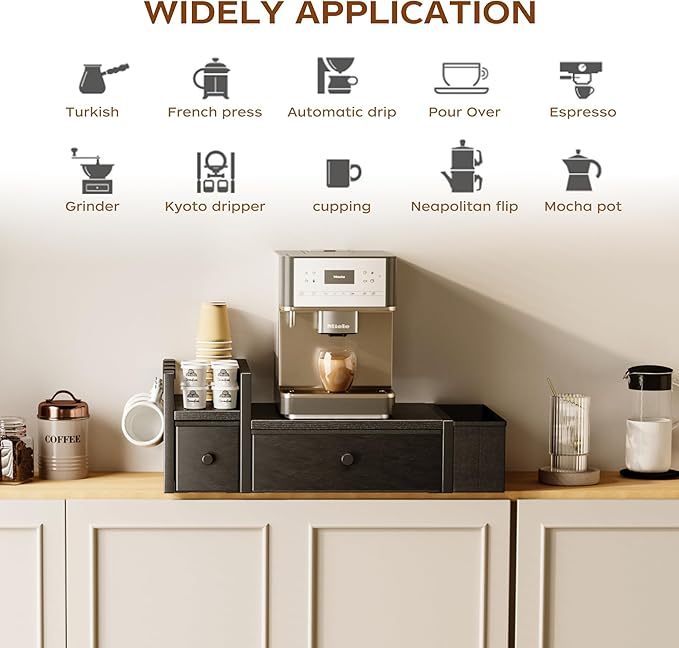 Homeiju Coffee Pod Drawers - K Cup Organizer, Nespresso Pods Holder with Mug Rack, Coffee Holder for Countertop, 52 Capacity Pods, Suitable for Kitchens, Offices and Coffee Bars(Black)