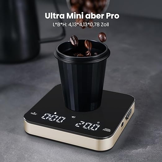 Rechargeable Mini Coffee Scale with Timer, Maestri House Espresso Scale, 2kg/0.1g Accurate Scale for Espresso and Pour-Over Coffee, Portable Digital Kitchen Scale with Automatic Timing(Black&Glod)