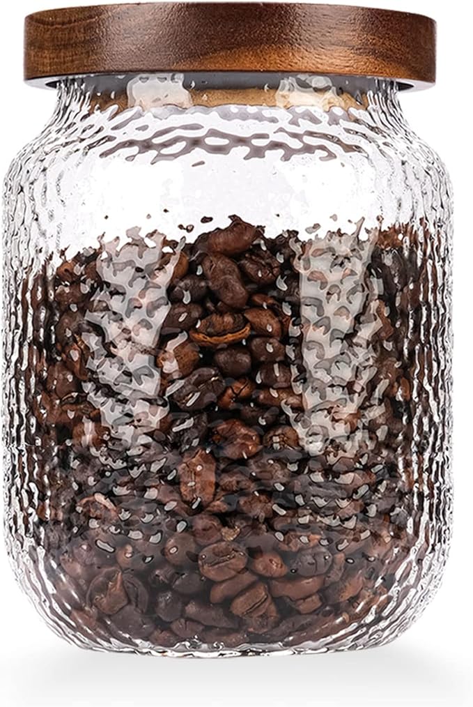WHJY Glass Storage Container with Lid, Airtight Glass Jars, Farmhouse Tea Canister, Dog Treat Jar for Pet, Irregularity Texture Glass Candy Cookies Coffee Canister Jar Bath salt Container - 17oz