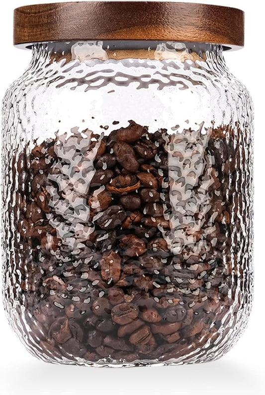 WHJY Glass Storage Container with Lid, Airtight Glass Jars, Farmhouse Tea Canister, Dog Treat Jar for Pet, Irregularity Texture Glass Candy Cookies Coffee Canister Jar Bath salt Container - 17oz