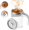 Automatic Magnetic Stirring Coffee Mug, Magnetic Stirring Cup Rotating Home Office Travel Mixing Cups,Stainless Steel Self Mixing Mug for Coffee/Milk/Tea/Hot Chocolat (White-Battery)